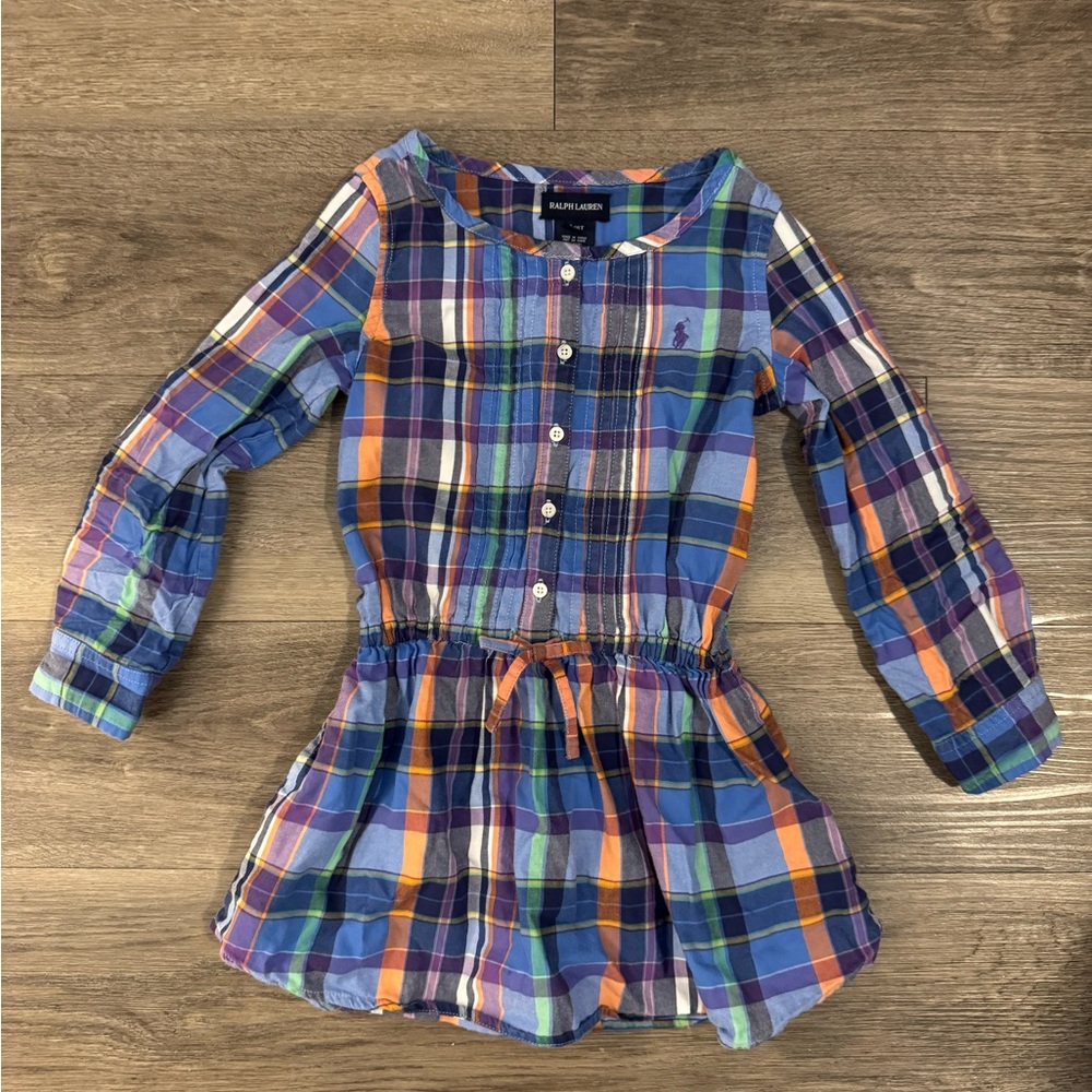 Ralph Lauren Girls' Multicolor Plaid Button-Front Dress — Blue & Orange Tones